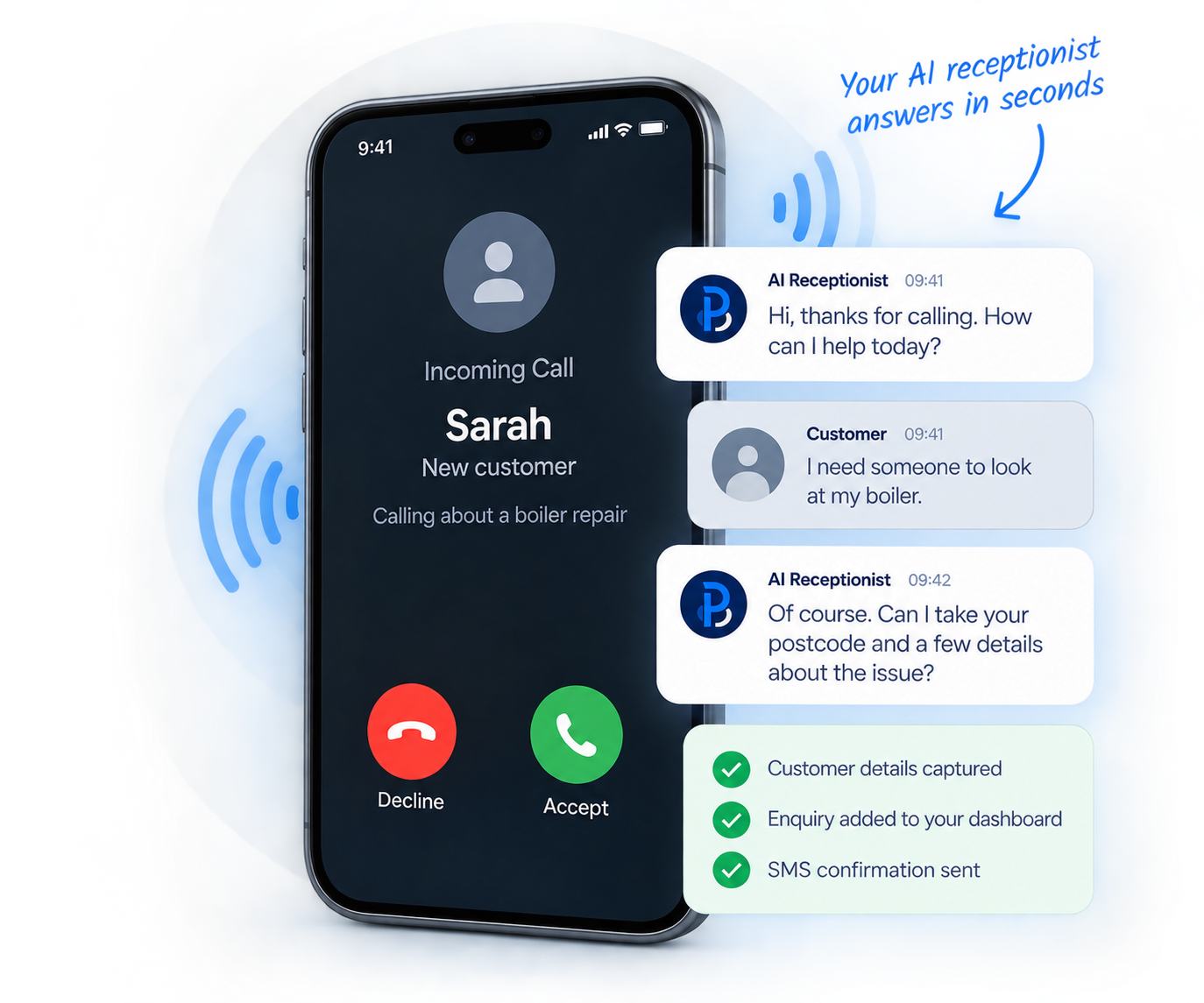 AI receptionist answering a customer call