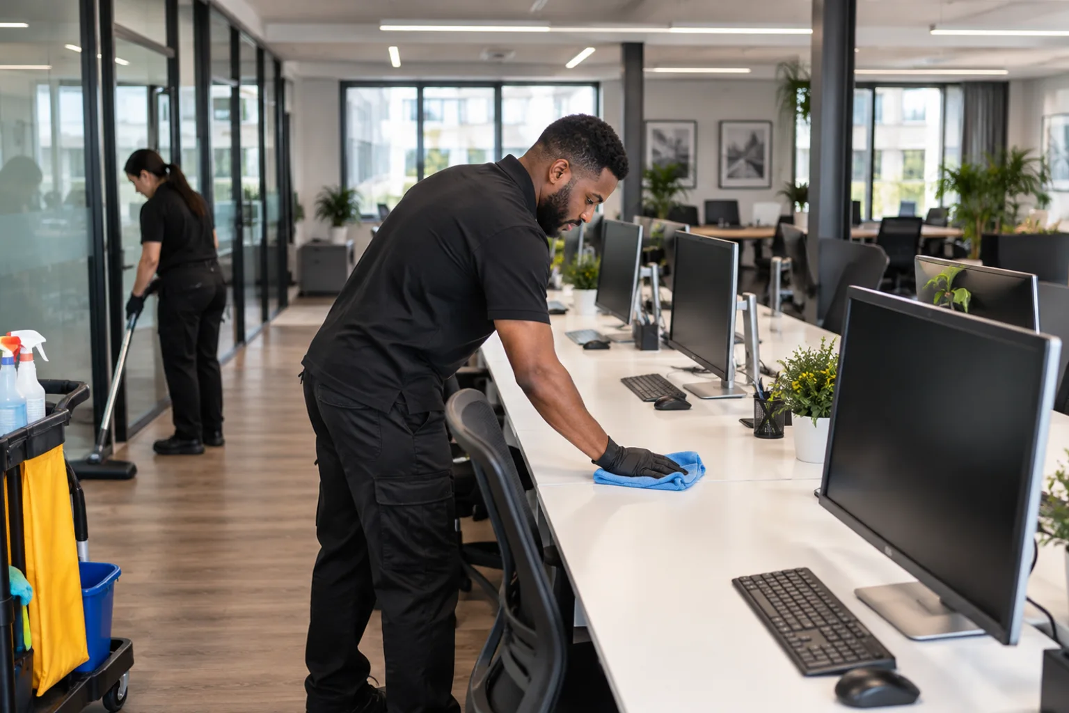 Cleaner working in a home
