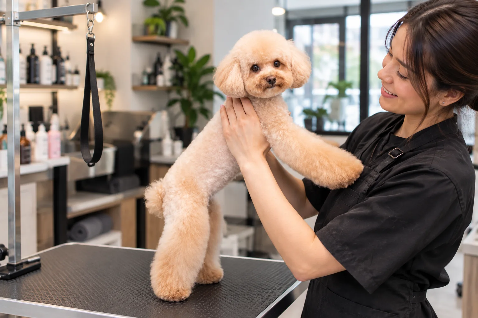 Pet groomer with a dog