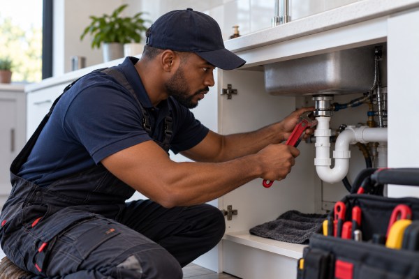 Plumber working on a heating system